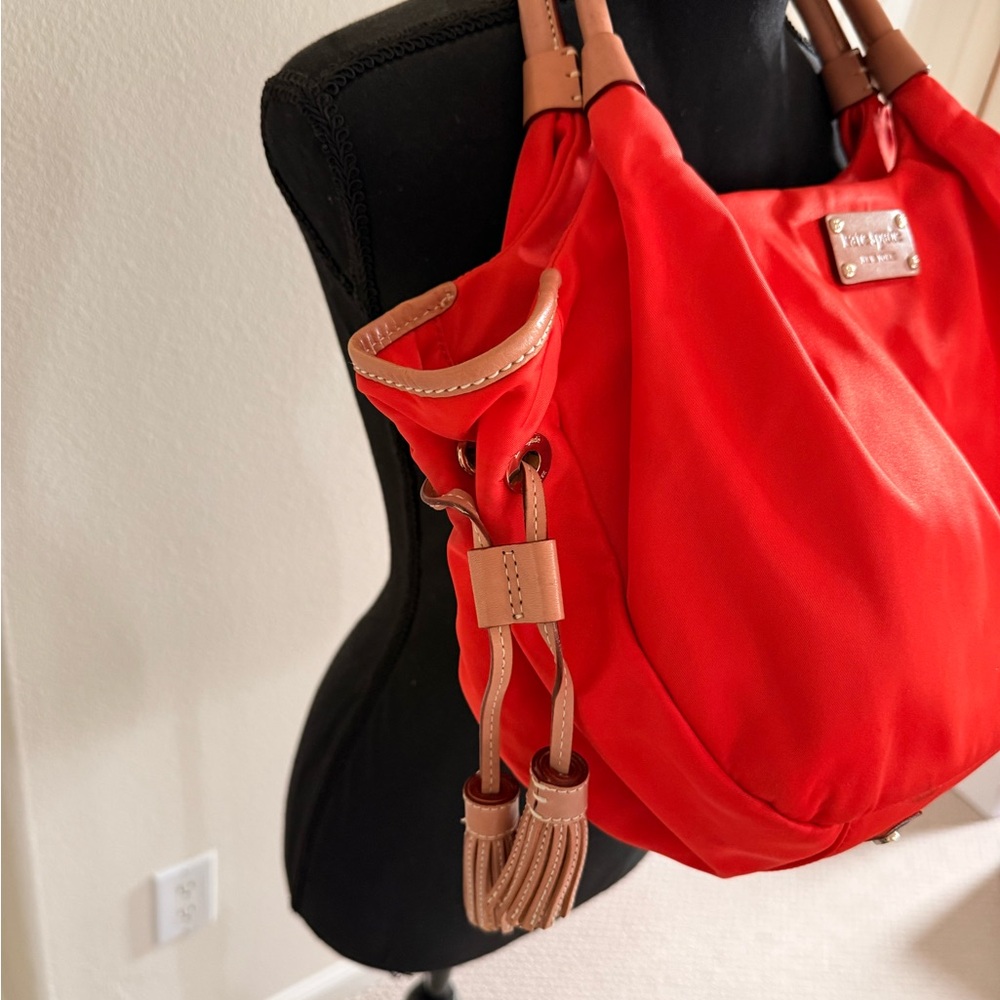 Kate Spade Nylon Orange Tote with Tan Leather Accents - Picture 4 of 15